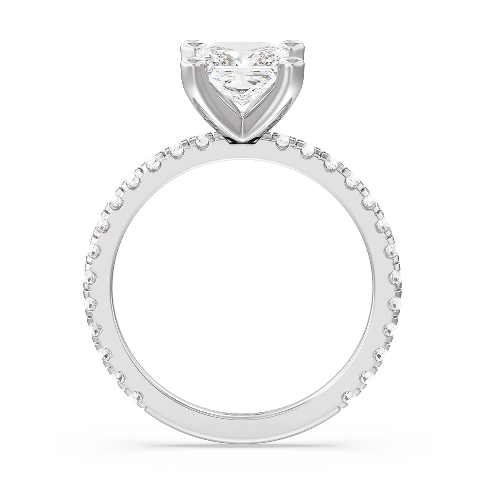 Ara Medi Traditional Pave Diamond Engagement Ring with Princess Cut Diamond in 14KT Platinum view 2

