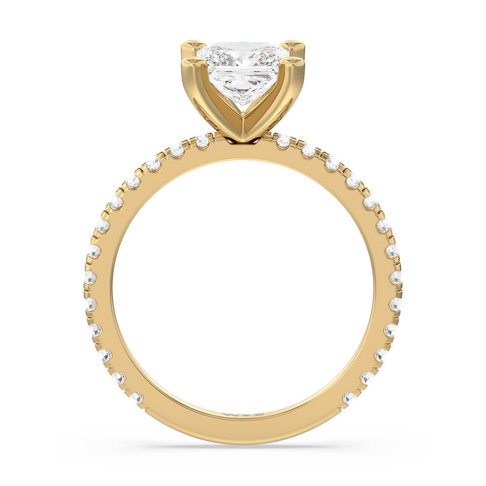 Ara Medi Traditional Pave Diamond Engagement Ring with Princess Cut Diamond in 14KT Yellow Gold view 2
