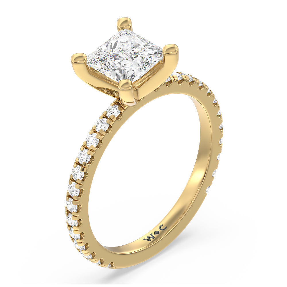 Ara Medi Traditional Pave Diamond Engagement Ring with Princess Cut Diamond in 14KT Yellow Gold view 3
