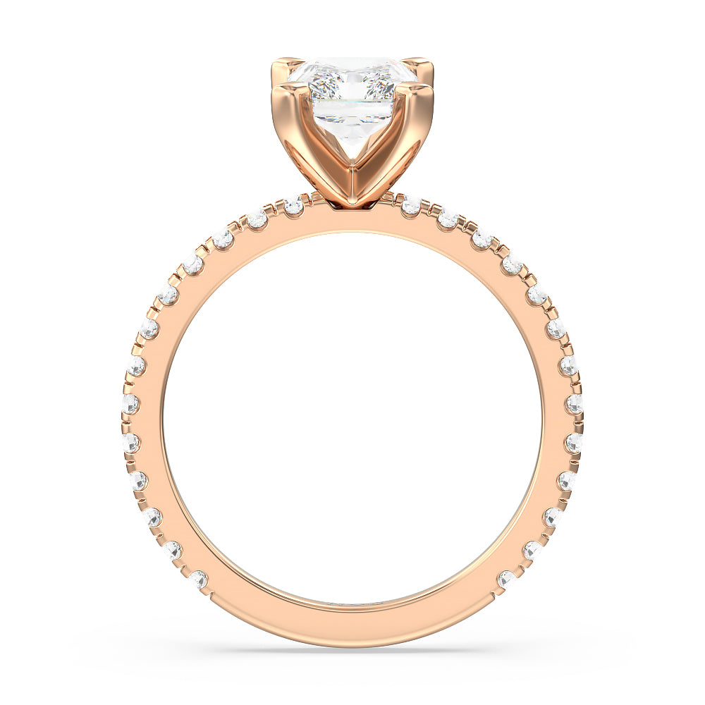 Ara Medi Traditional Pave Diamond Engagement Ring with Radiant Cut Diamond in 14KT Rose Gold view 2
