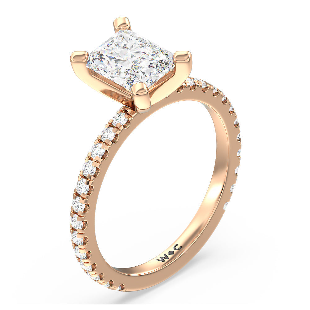 Ara Medi Traditional Pave Diamond Engagement Ring with Radiant Cut Diamond in 14KT Rose Gold view 3
