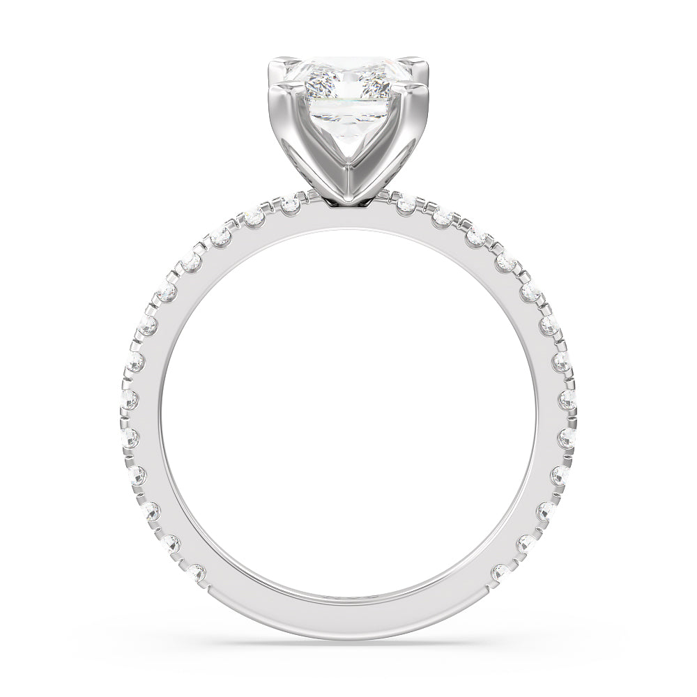 Ara Medi Traditional Pave Diamond Engagement Ring with Radiant Cut Diamond in 14KT Platinum view 2
