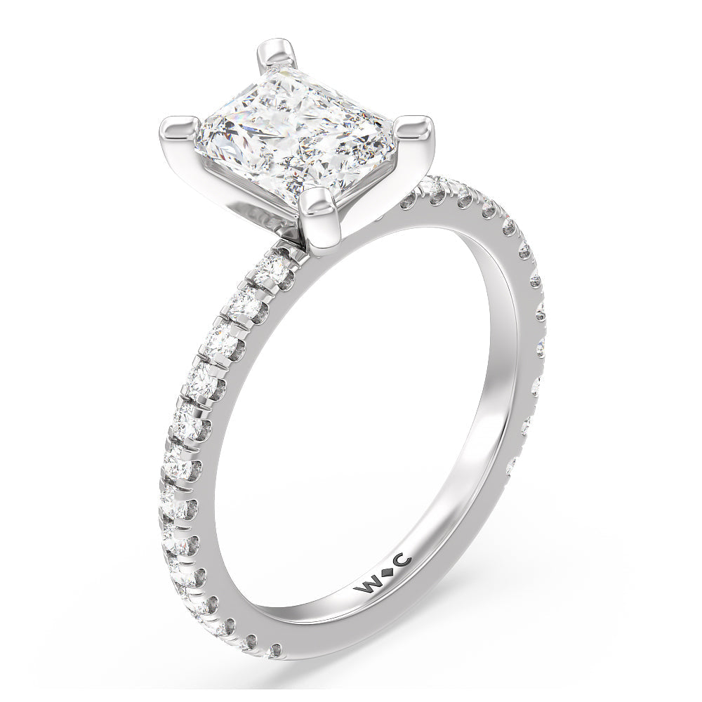 Ara Medi Traditional Pave Diamond Engagement Ring with Radiant Cut Diamond in 14KT Platinum view 3
