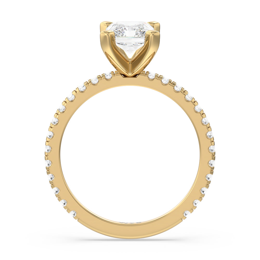Ara Medi Traditional Pave Diamond Engagement Ring with Radiant Cut Diamond in 14KT Yellow Gold view 2
