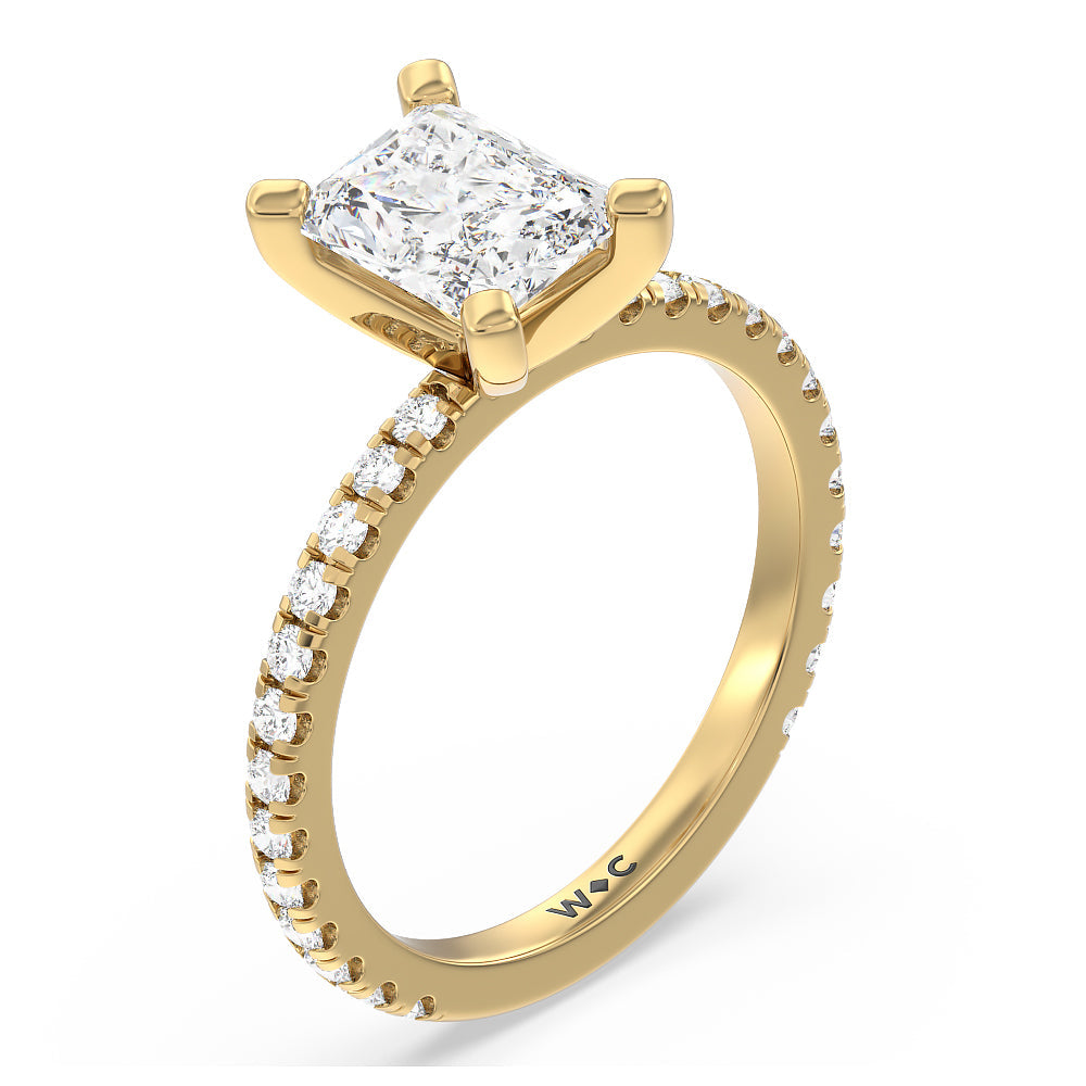 Ara Medi Traditional Pave Diamond Engagement Ring with Radiant Cut Diamond in 14KT Yellow Gold view 3
