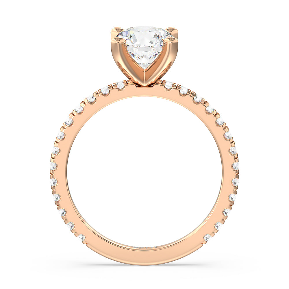 Ara Medi Traditional Pave Diamond Engagement Ring with Round Cut Diamond in 14KT Rose Gold view 2
