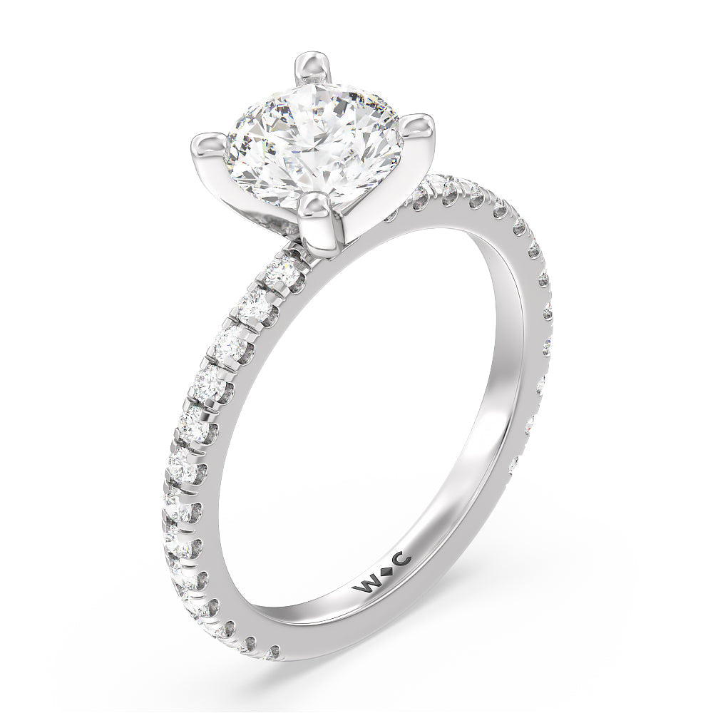 Ara Medi Traditional Pave Diamond Engagement Ring with Round Cut Diamond in 14KT Platinum view 3
