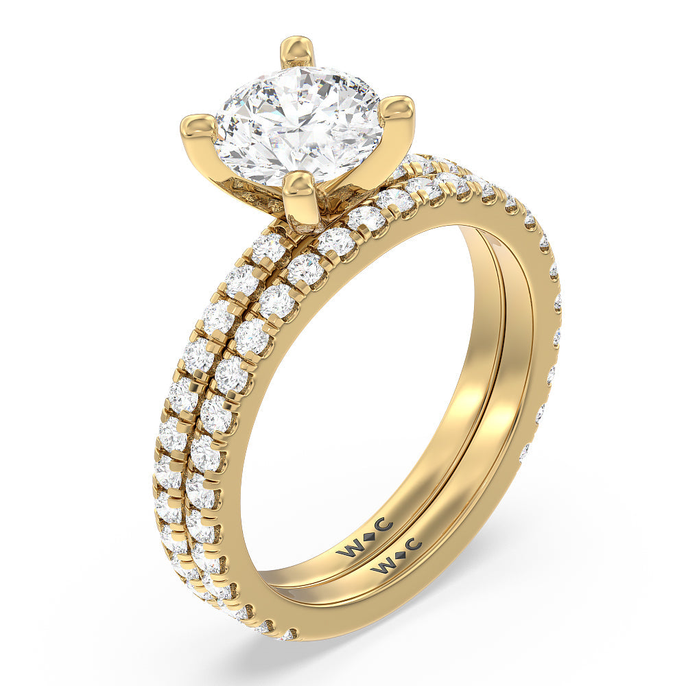 Ara Medi Traditional Pave Diamond Engagement Ring with Round Cut Diamond in 14KT Yellow Gold view 4
