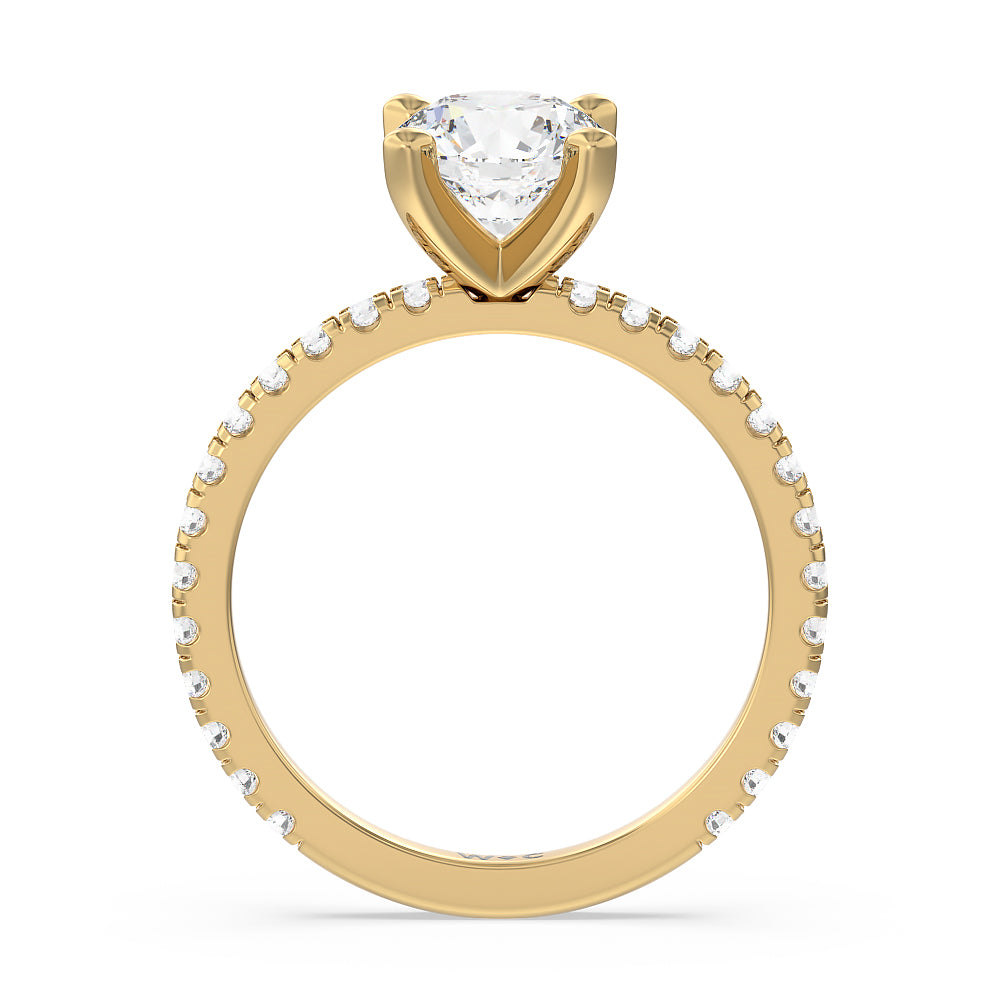 Ara Medi Traditional Pave Diamond Engagement Ring with Round Cut Diamond in 14KT Yellow Gold view 2
