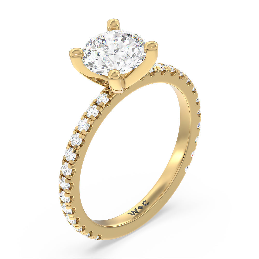Ara Medi Traditional Pave Diamond Engagement Ring with Round Cut Diamond in 14KT Yellow Gold view 3
