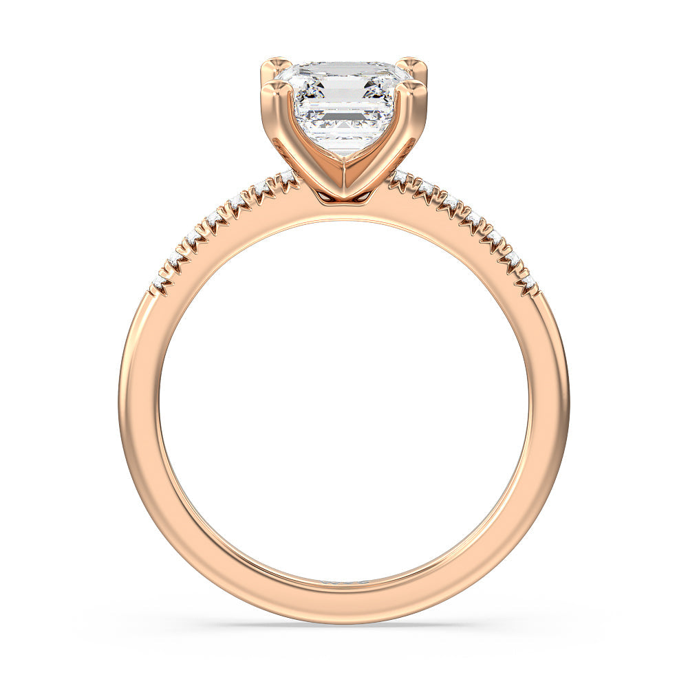 Lyra Petite French Set Diamond Engagement Ring with Asscher Cut Diamond in 14KT Rose Gold view 2
