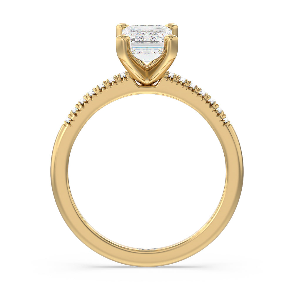 Lyra Petite French Set Diamond Engagement Ring with Emerald Cut Diamond in 14KT Yellow Gold view 2
