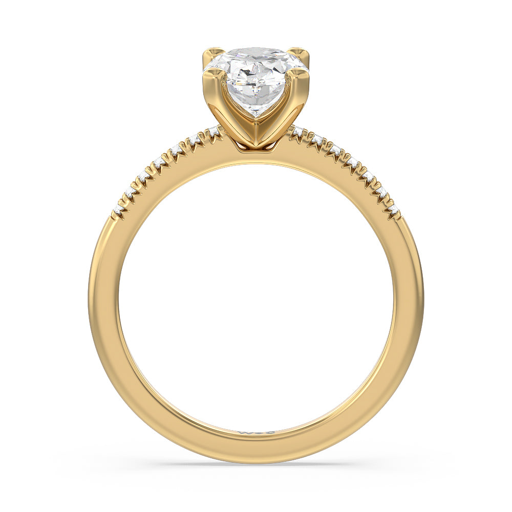 Lyra Petite French Set Diamond Engagement Ring with Oval Cut Diamond in 14KT Yellow Gold view 2
