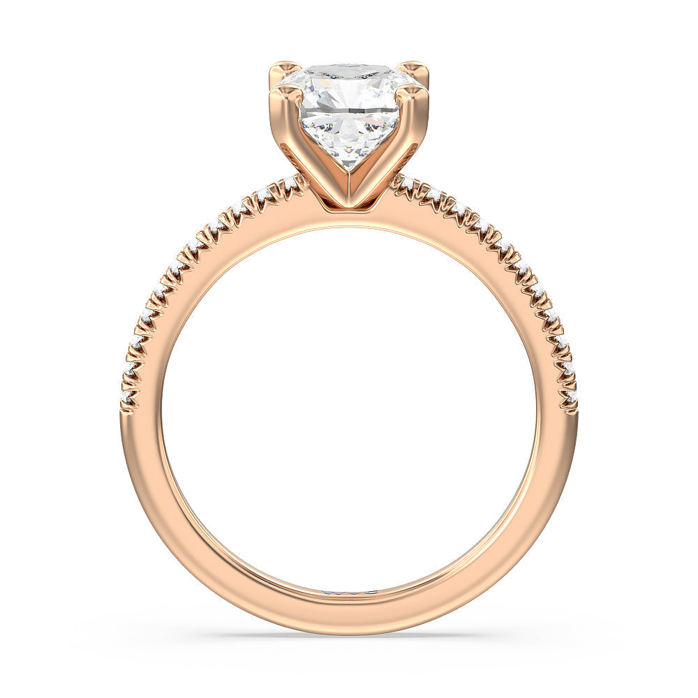 Vela Petite French Set Diamond Engagement Ring with Cushion Cut Diamond in 14KT Rose Gold view 2
