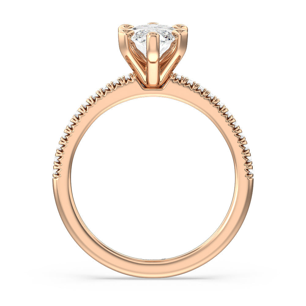 Vela Petite French Set Diamond Engagement Ring with Marquise Cut Diamond in 14KT Rose Gold view 2
