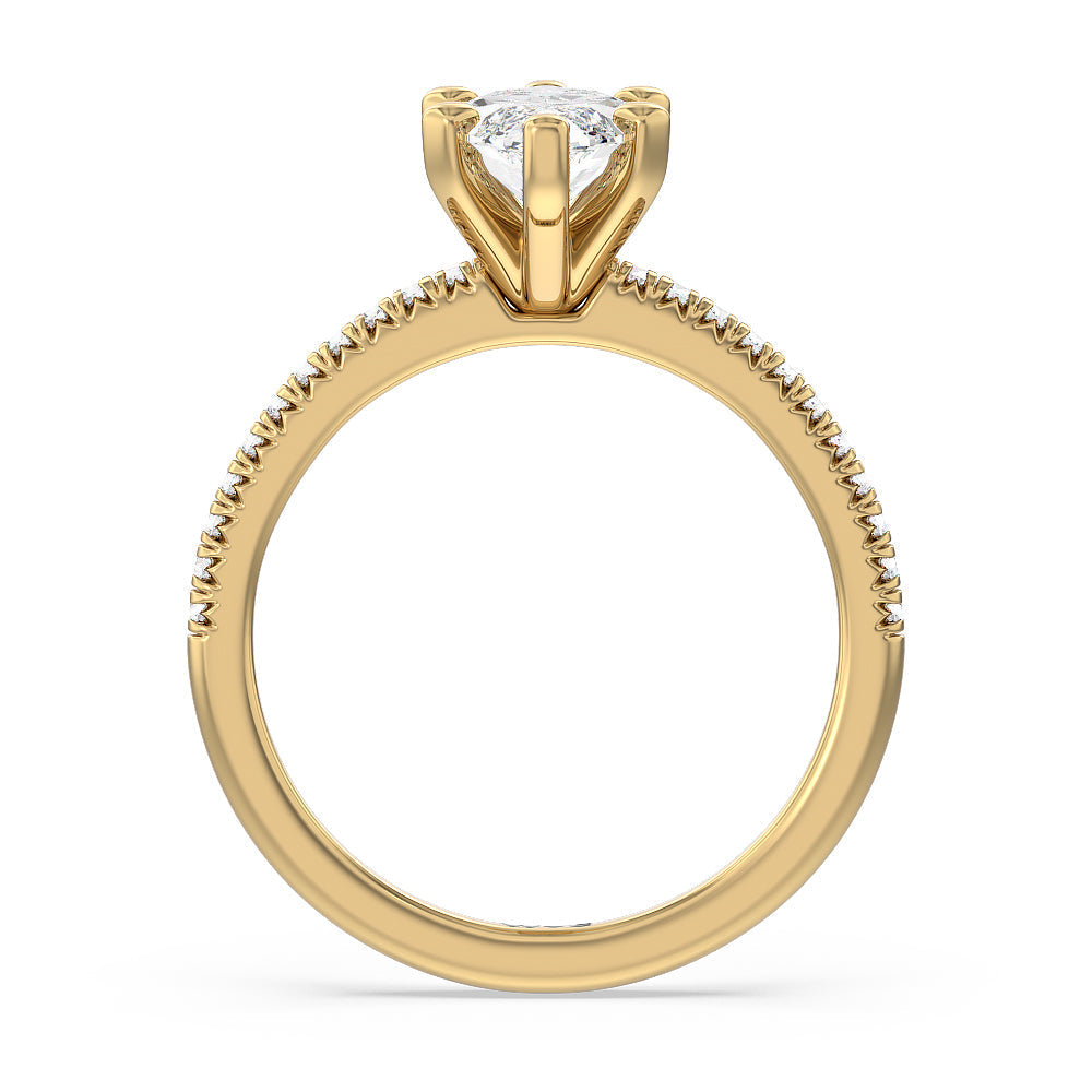 Vela Petite French Set Diamond Engagement Ring with Marquise Cut Diamond in 14KT Yellow Gold view 2
