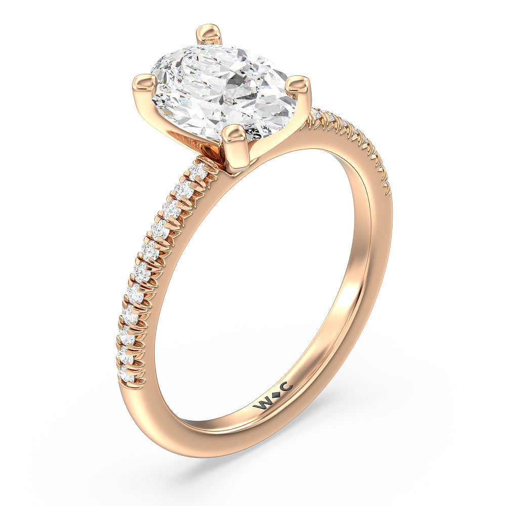 Vela Petite French Set Diamond Engagement Ring with Oval Cut Diamond in 14KT Rose Gold view 3
