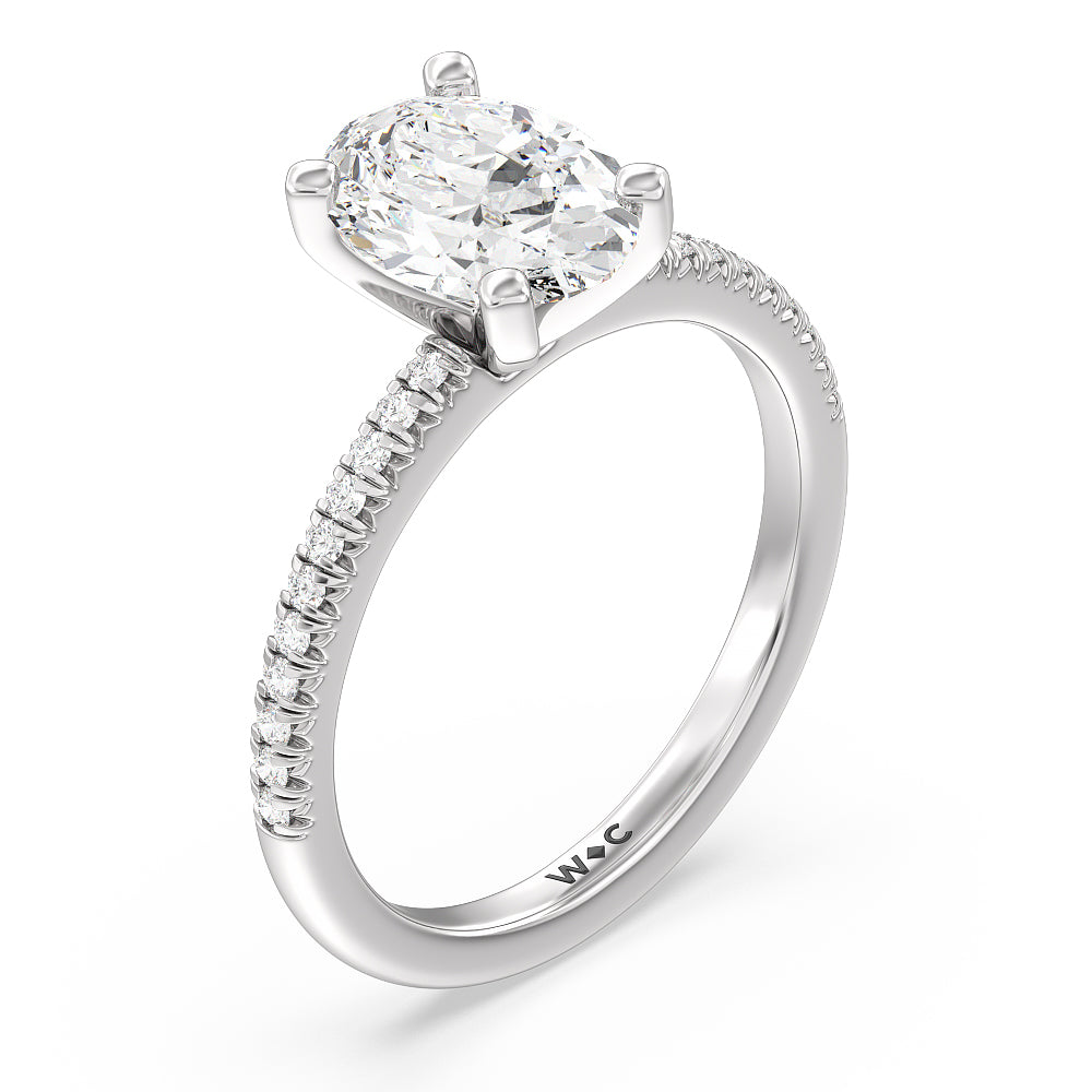 Vela Petite French Set Diamond Engagement Ring with Oval Cut Diamond in 14KT Platinum view 3
