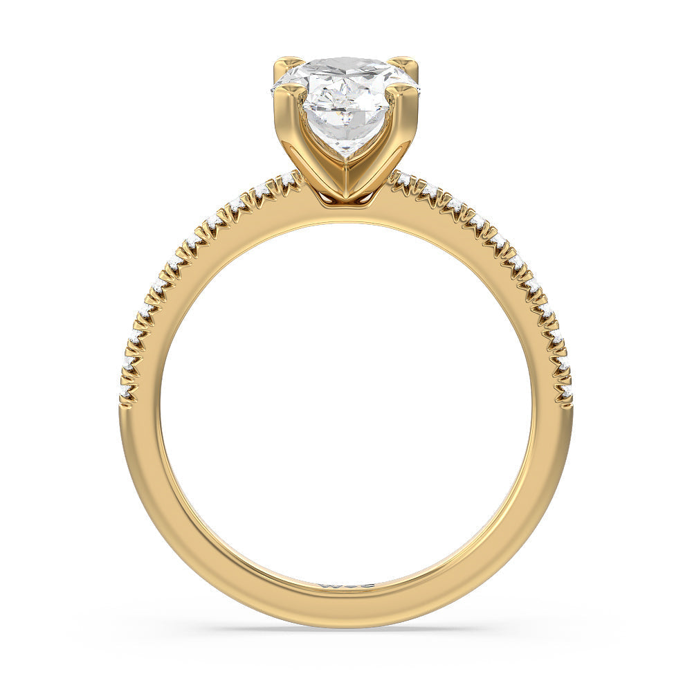 Vela Petite French Set Diamond Engagement Ring with Oval Cut Diamond in 14KT Yellow Gold view 2
