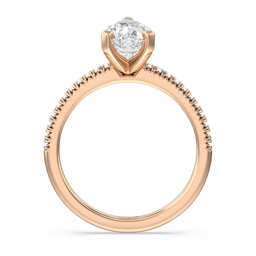Vela Petite French Set Diamond Engagement Ring with Pear Cut Diamond in 14KT Rose Gold view 2
