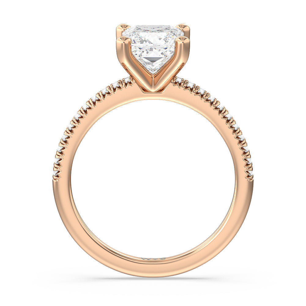 Vela Petite French Set Diamond Engagement Ring with Princess Cut Diamond in 14KT Rose Gold view 2
