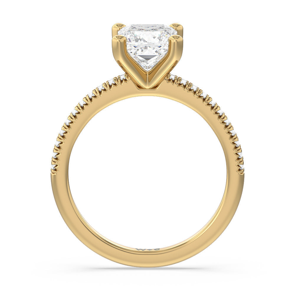 Vela Petite French Set Diamond Engagement Ring with Princess Cut Diamond in 14KT Yellow Gold view 2
