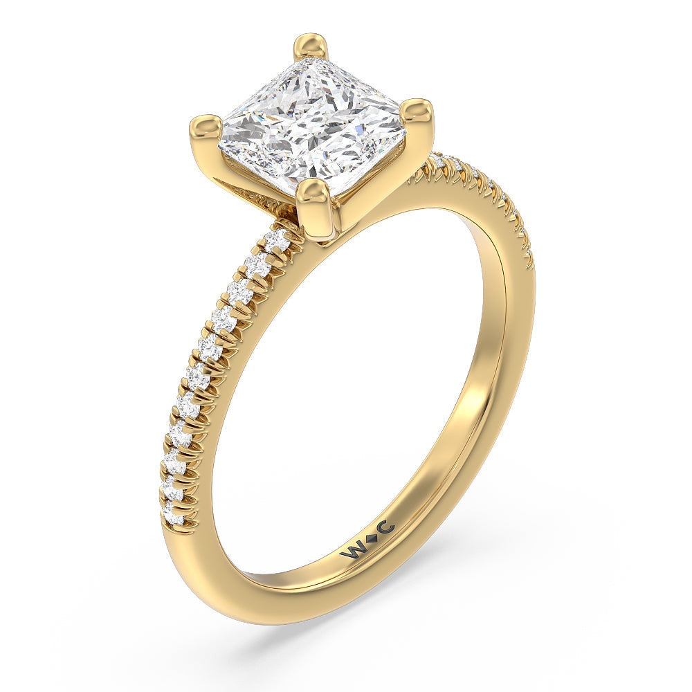 Vela Petite French Set Diamond Engagement Ring with Princess Cut Diamond in 14KT Yellow Gold view 3
