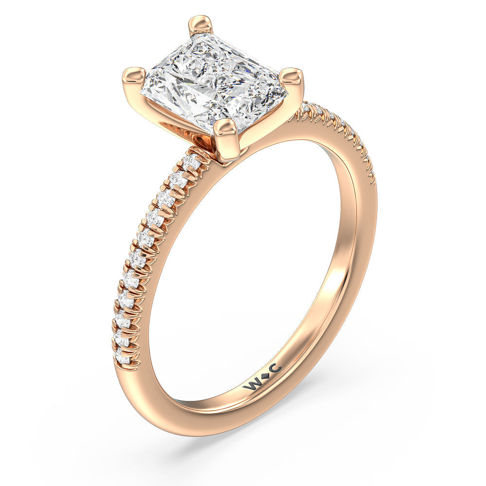 Vela Petite French Set Diamond Engagement Ring with Radiant Cut Diamond in 14KT Rose Gold view 3
