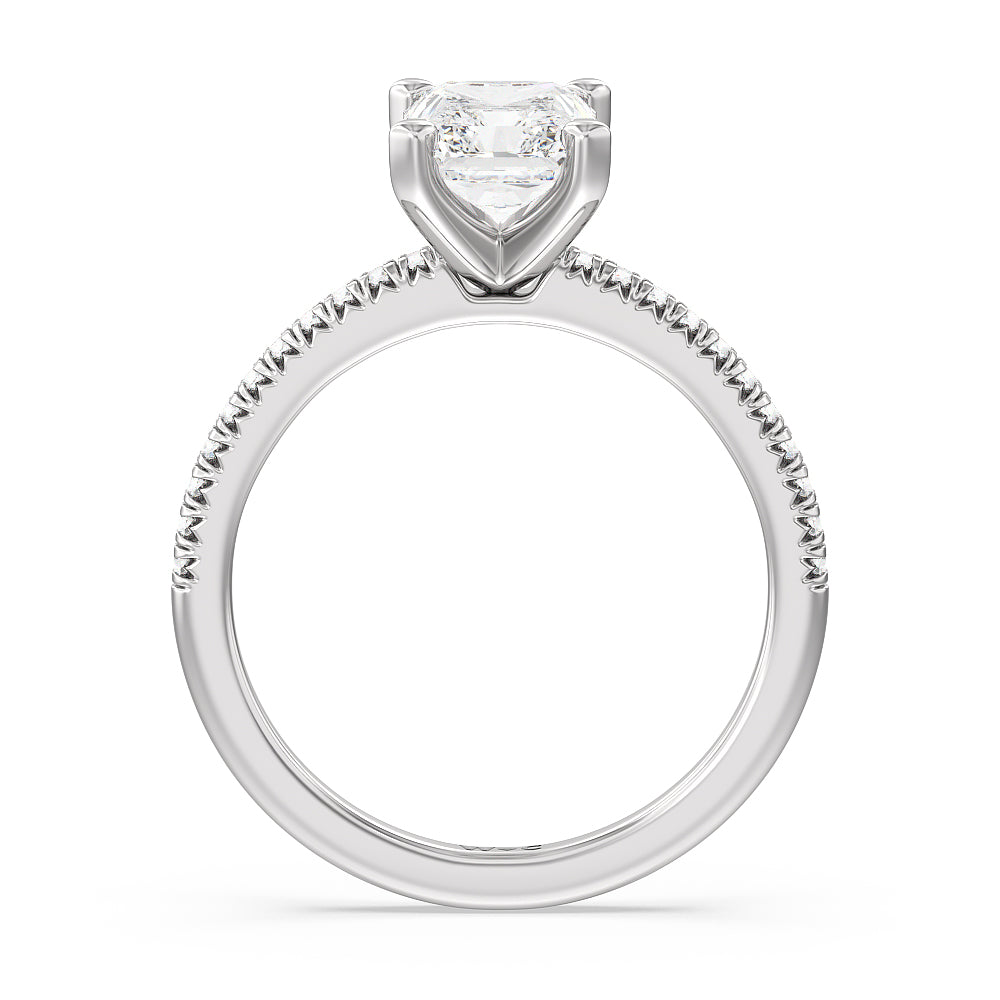 Vela Petite French Set Diamond Engagement Ring with Radiant Cut Diamond in 14KT Platinum view 2
