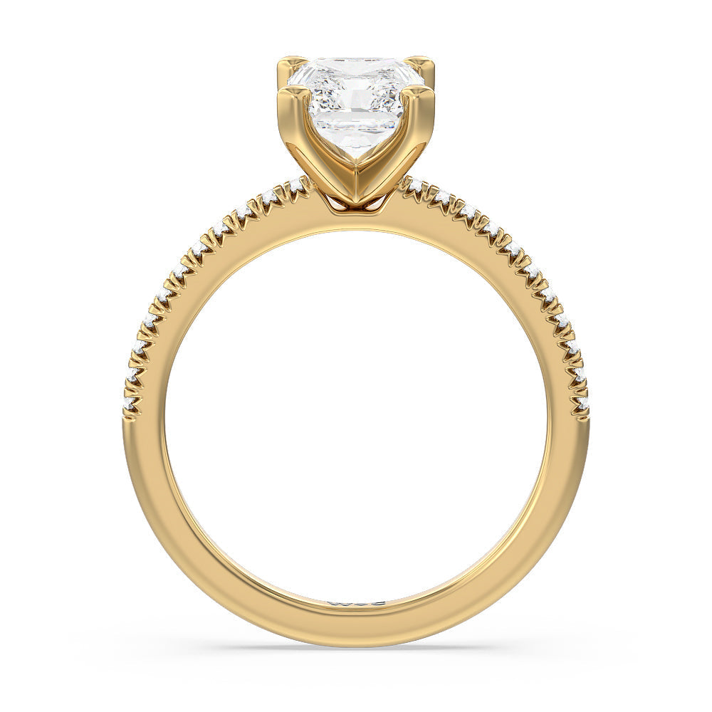 Vela Petite French Set Diamond Engagement Ring with Radiant Cut Diamond in 14KT Yellow Gold view 2
