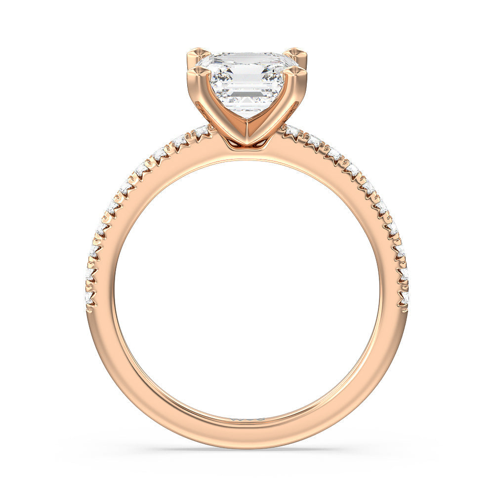 Vela Medi French Set Diamond Engagement Ring with Asscher Cut Diamond in 14KT Rose Gold view 2
