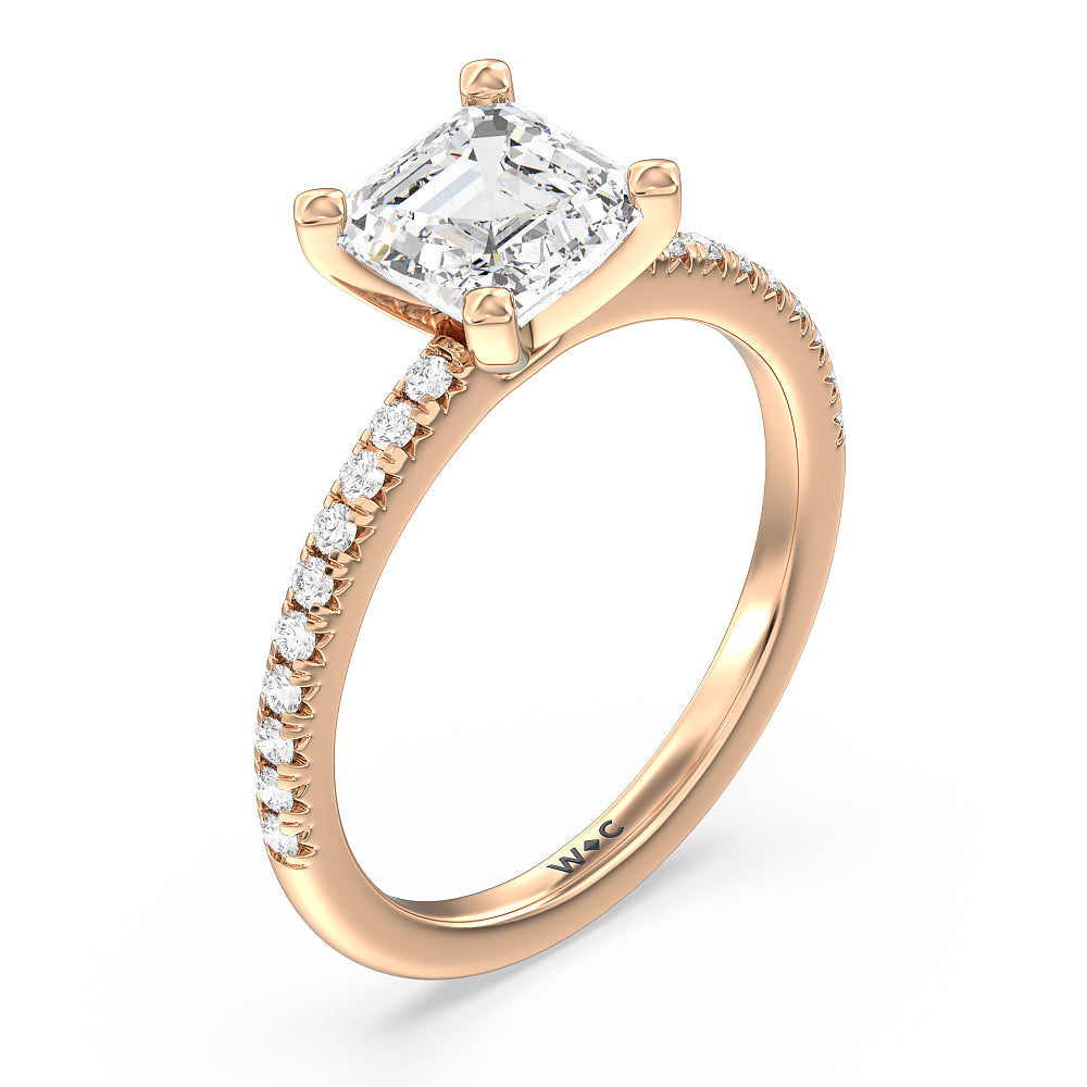 Vela Medi French Set Diamond Engagement Ring with Asscher Cut Diamond in 14KT Rose Gold view 3
