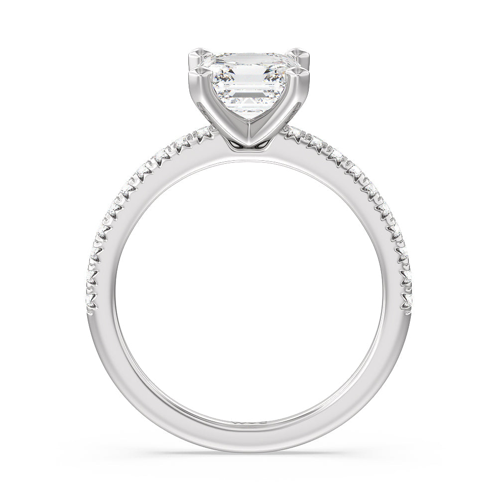 Vela Medi French Set Diamond Engagement Ring with Asscher Cut Diamond in 14KT Platinum view 2
