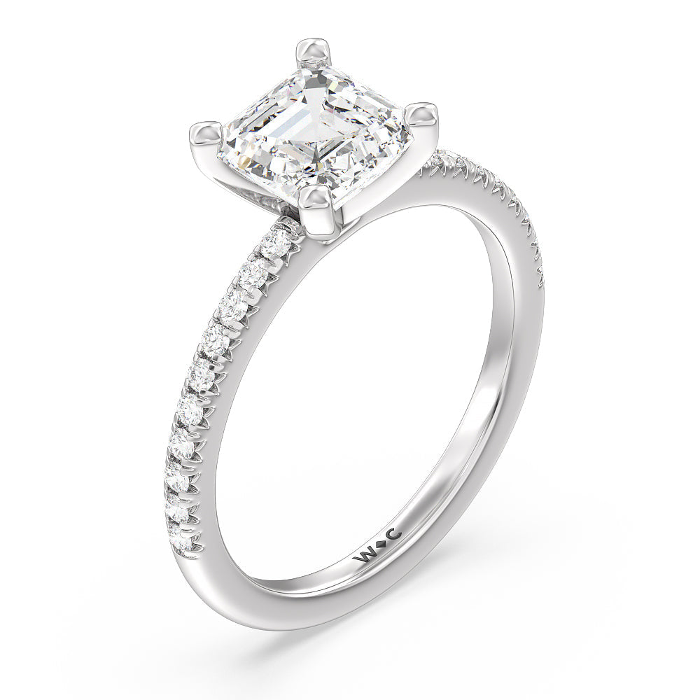 Vela Medi French Set Diamond Engagement Ring with Asscher Cut Diamond in 14KT Platinum view 3
