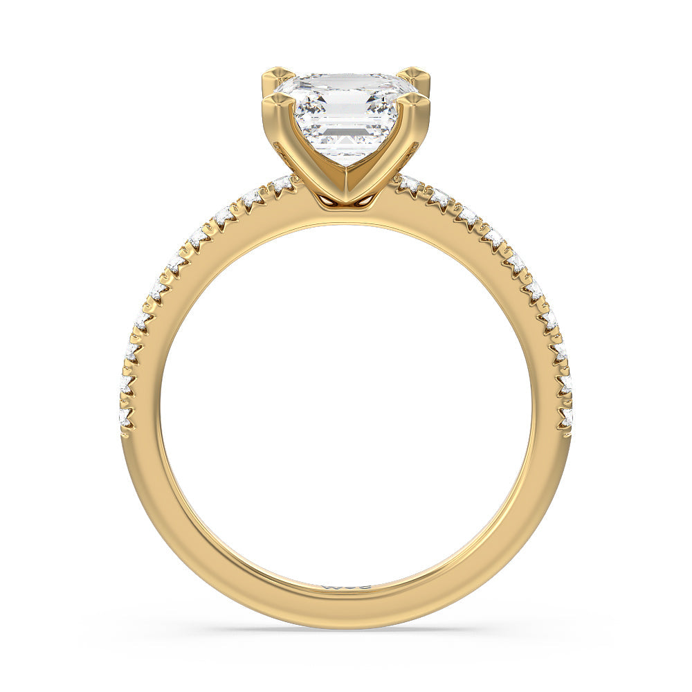 Vela Medi French Set Diamond Engagement Ring with Asscher Cut Diamond in 14KT Yellow Gold view 2
