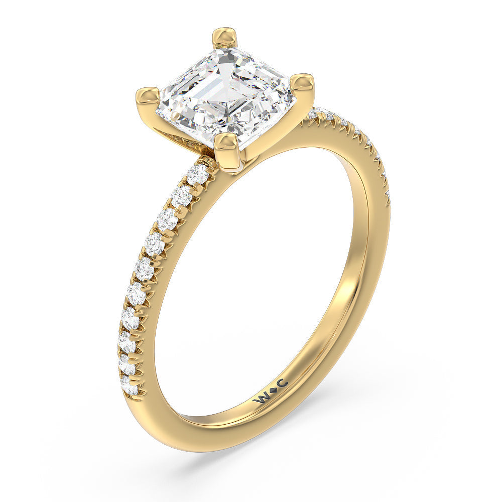 Vela Medi French Set Diamond Engagement Ring with Asscher Cut Diamond in 14KT Yellow Gold view 3
