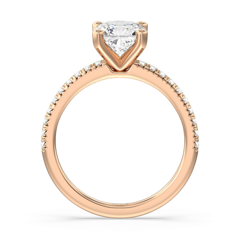 Vela Medi French Set Diamond Engagement Ring with Cushion Cut Diamond in 14KT Rose Gold view 2
