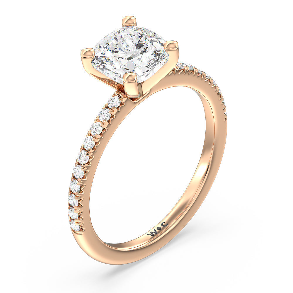 Vela Medi French Set Diamond Engagement Ring with Cushion Cut Diamond in 14KT Rose Gold view 3
