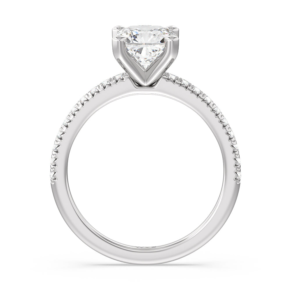Vela Medi French Set Diamond Engagement Ring with Cushion Cut Diamond in 14KT Platinum view 2
