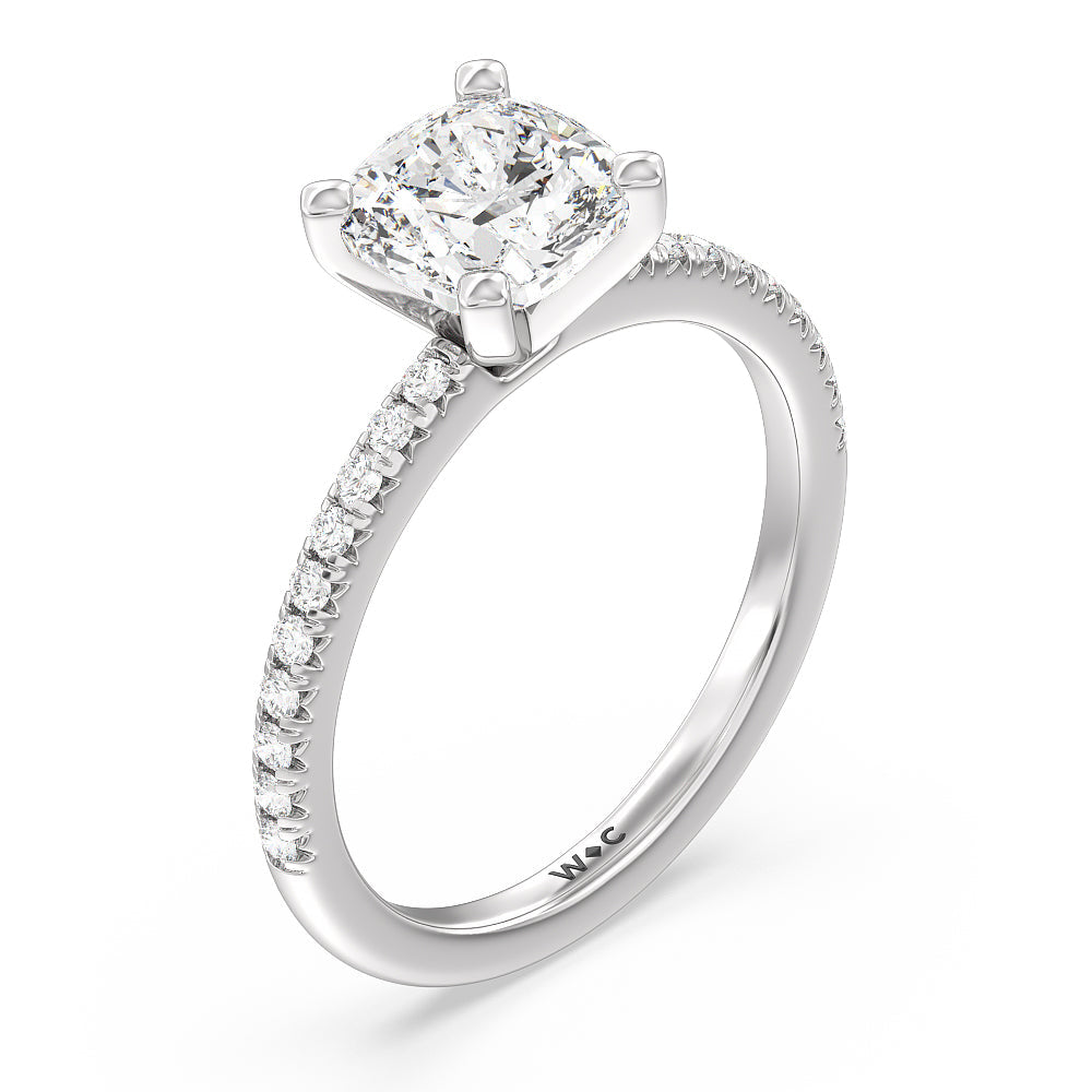 Vela Medi French Set Diamond Engagement Ring with Cushion Cut Diamond in 14KT Platinum view 3
