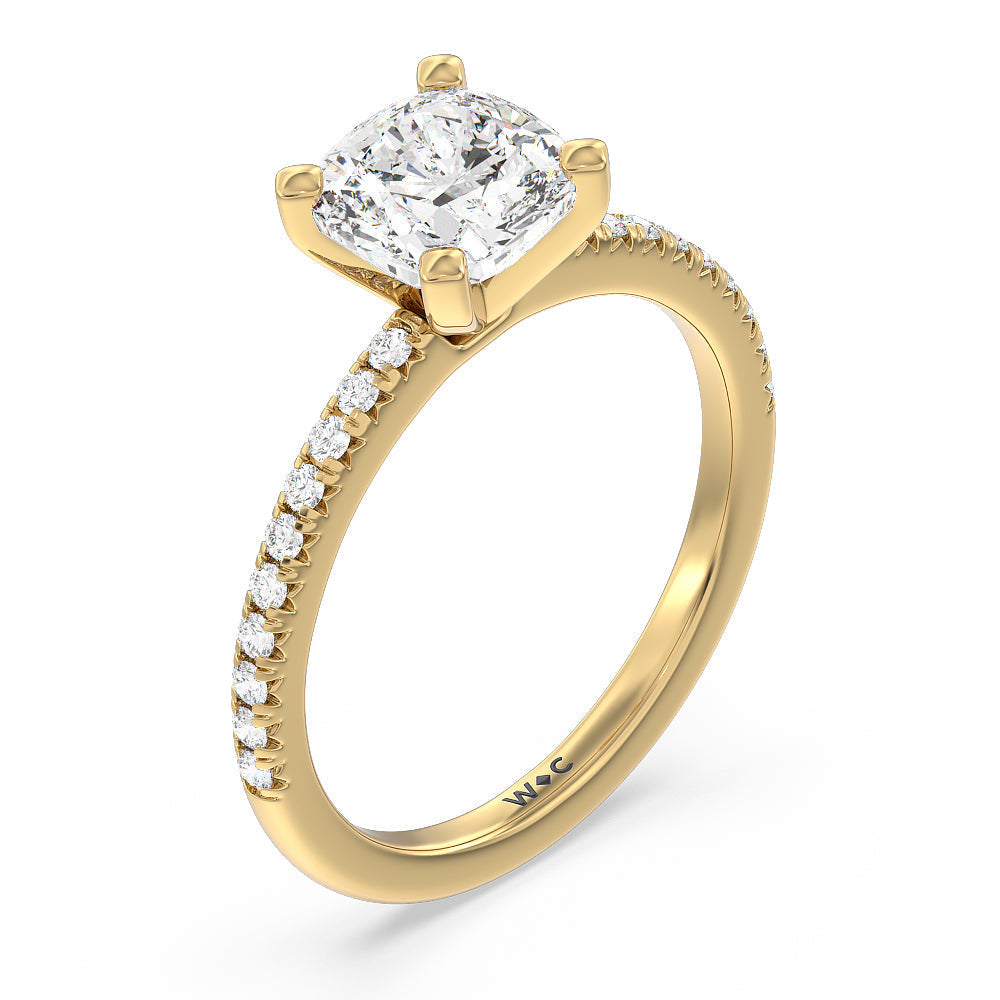 Vela Medi French Set Diamond Engagement Ring with Cushion Cut Diamond in 14KT Yellow Gold view 3
