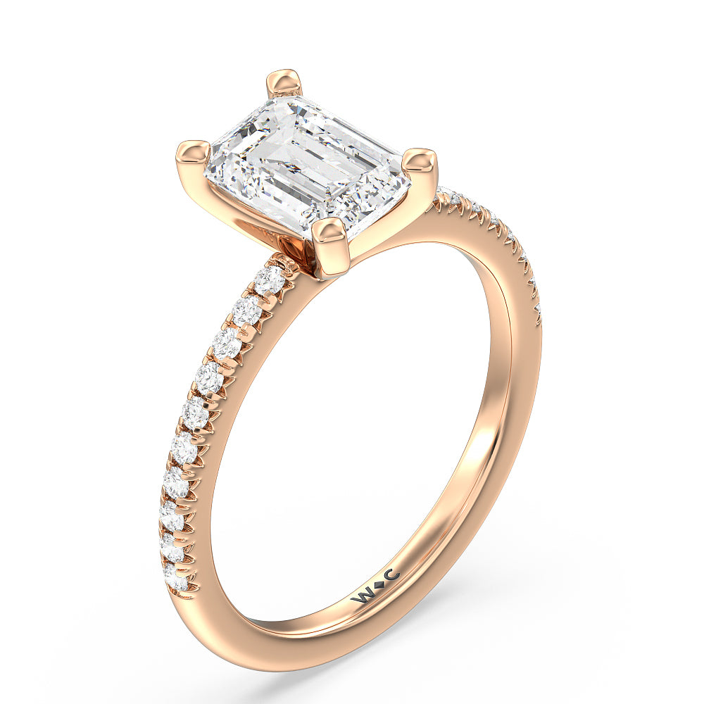 Vela Medi French Set Diamond Engagement Ring with Emerald Cut Diamond in 14KT Rose Gold view 3
