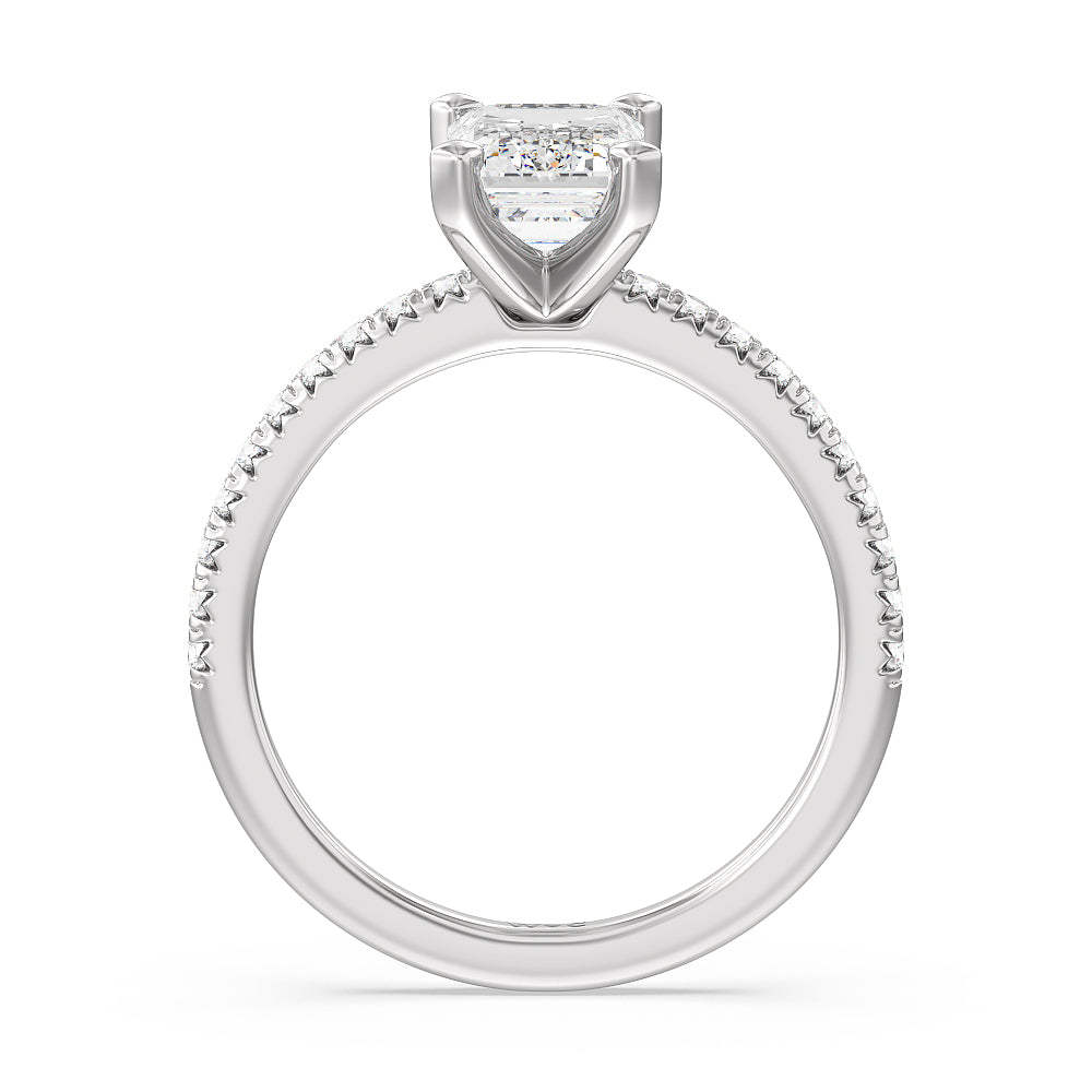 Vela Medi French Set Diamond Engagement Ring with Emerald Cut Diamond in 14KT Platinum view 2
