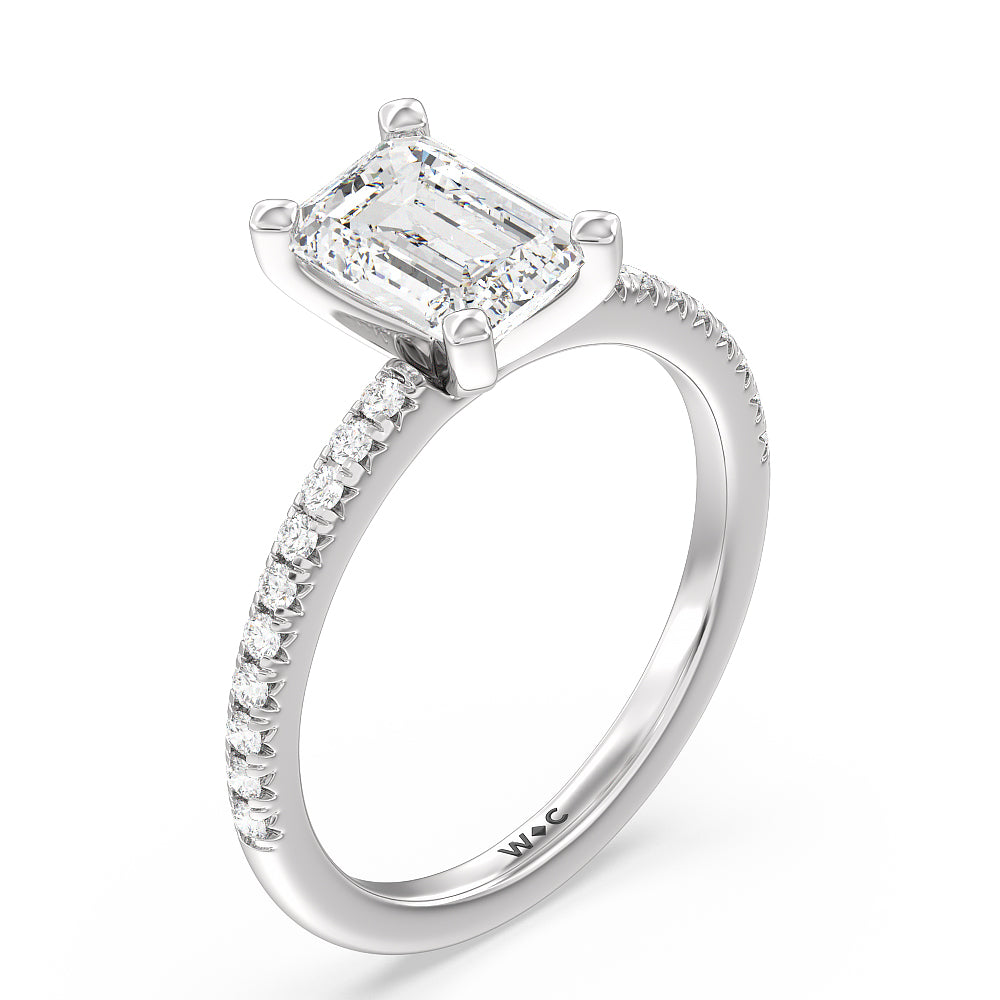 Vela Medi French Set Diamond Engagement Ring with Emerald Cut Diamond in 14KT Platinum view 3
