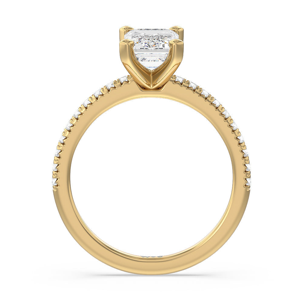 Vela Medi French Set Diamond Engagement Ring with Emerald Cut Diamond in 14KT Yellow Gold view 2
