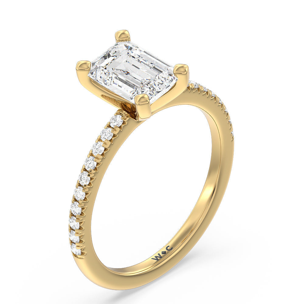Vela Medi French Set Diamond Engagement Ring with Emerald Cut Diamond in 14KT Yellow Gold view 3
