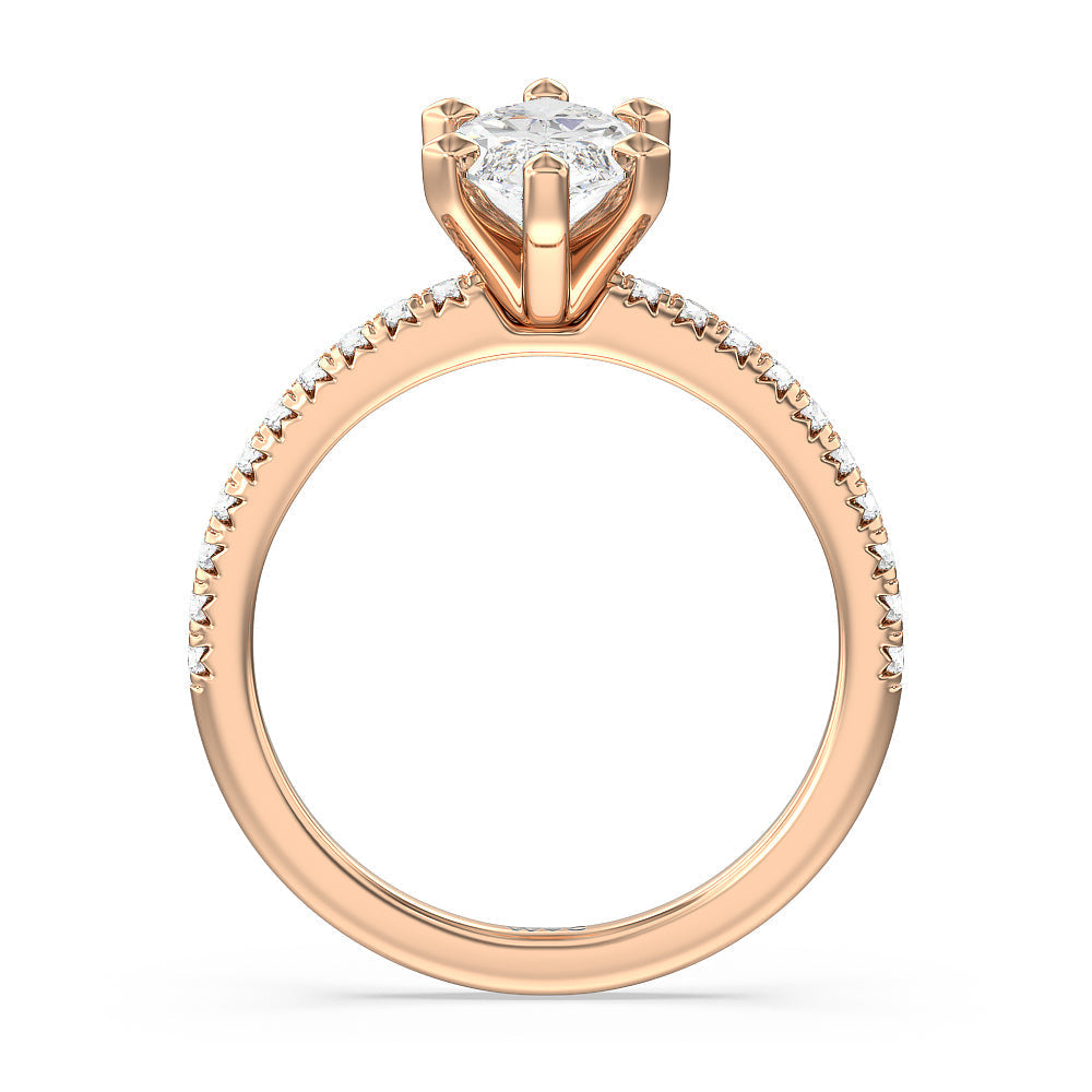 Vela Medi French Set Diamond Engagement Ring with Marquise Cut Diamond in 14KT Rose Gold view 2
