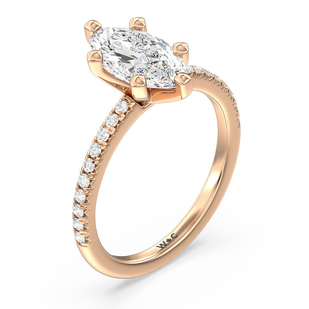 Vela Medi French Set Diamond Engagement Ring with Marquise Cut Diamond in 14KT Rose Gold view 3
