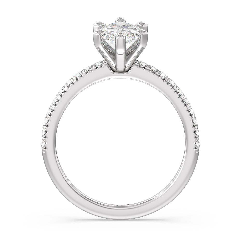 Vela Medi French Set Diamond Engagement Ring with Marquise Cut Diamond in 14KT Platinum view 2
