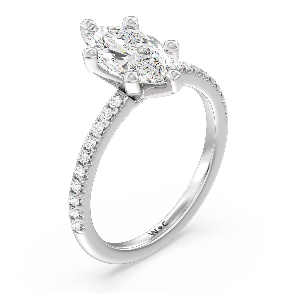 Vela Medi French Set Diamond Engagement Ring with Marquise Cut Diamond in 14KT Platinum view 3
